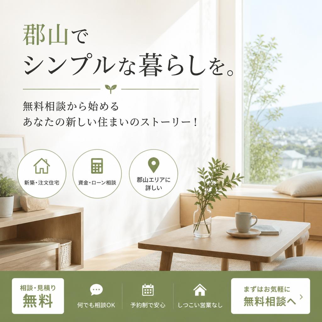 郡山でシンプルな暮らしを。無料相談から始めるあなたの新しい住まいのストーリー！