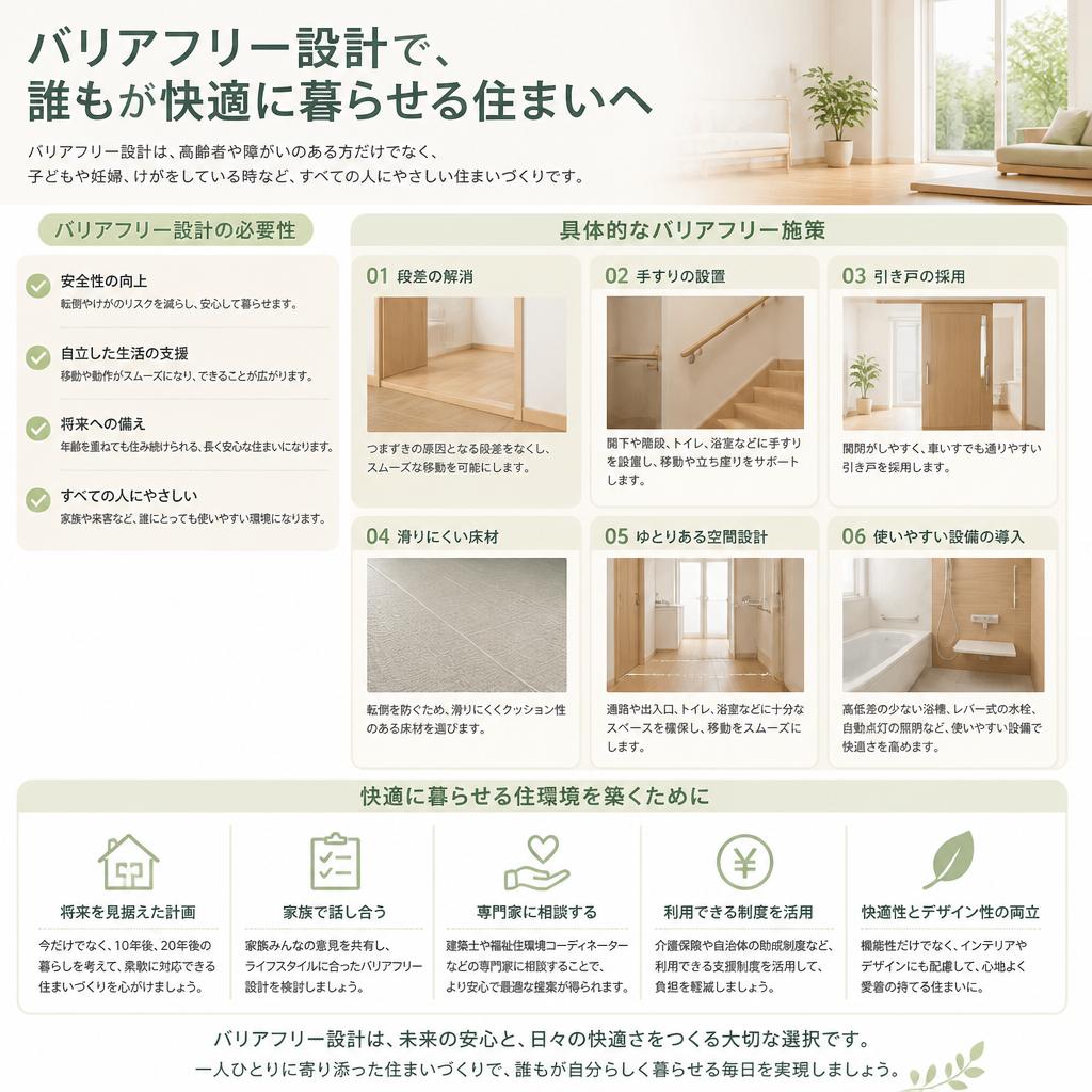 バリアフリー設計：年齢を重ねても安心の住まい